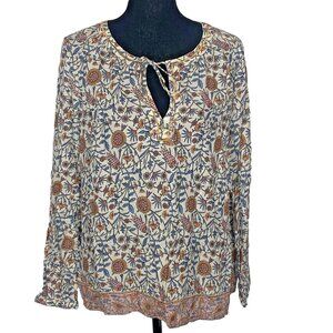 LUCKY BRAND Women Tunic Top Sz M Multicolor Blouse Long Sleeve Floral 62-5